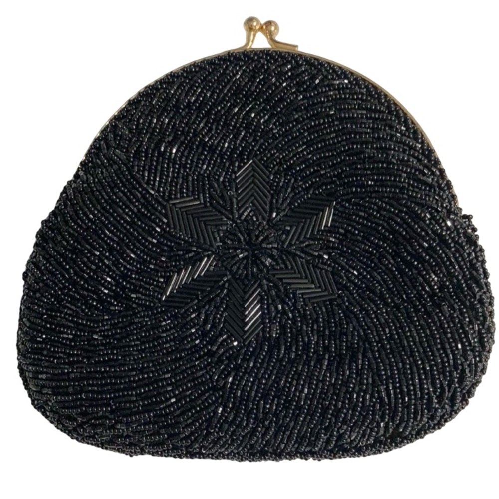 Walborg Elegant Black Bead Star Vintage Evening Bag Purse Clutch /Shoulder Chain